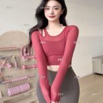 여성용 요가복 2024년 신스타일 가슴 패드 긴팔 상의 필라테스 트레이닝복 러닝 피트니스복 - 이미지 5