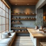 맞춤형 오리지널 목재 무도장 선반 와비사비 스타일 견고한 목재 심플한 한 단어 파티션 선반 층 보드 벽면 수납 책장 - 이미지 2