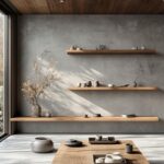 맞춤형 오리지널 목재 무도장 선반 와비사비 스타일 견고한 목재 심플한 한 단어 파티션 선반 층 보드 벽면 수납 책장 - 이미지 3