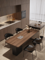 중세 스타일 검은 호두 나무 무늬 록 플레이트 섬 테이블 식탁 통합형 접이식 다기능 대형 아파트 고급 섬 테이블