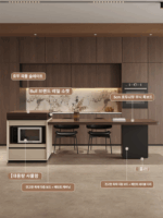 중세 스타일 검은 호두 나무 무늬 록 플레이트 섬 테이블 식탁 통합형 접이식 다기능 대형 아파트 고급 섬 테이블 - 이미지 2