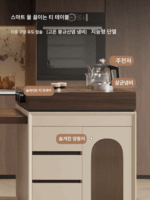 중세 스타일 검은 호두 나무 무늬 록 플레이트 섬 테이블 식탁 통합형 접이식 다기능 대형 아파트 고급 섬 테이블 - 이미지 5