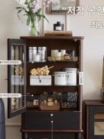 프랑스 레트로 솔리드 우드 유리 와인 캐비닛 홈 거실 보관 캐비닛 벽면 디스플레이 캐비닛 미국 홈 사이드 캐비닛 - 이미지 4