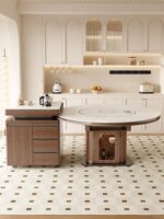 록 플레이트 아일랜드 테이블 통합 가정용 분리형 현대식 조명 럭셔리 스마트 웜 푸드 턴테이블 견고한 목재 접이식 원형 테이블 - 이미지 2