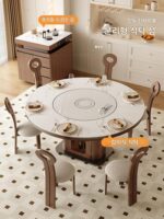 록 플레이트 아일랜드 테이블 통합 가정용 분리형 현대식 조명 럭셔리 스마트 웜 푸드 턴테이블 견고한 목재 접이식 원형 테이블 - 이미지 3