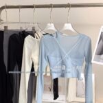 가슴 패드 핫걸 메시 가짜 투피스 요가 상의 원숄더 홀로우 댄스 러닝 통기성 스포츠 피트니스 의류 - 이미지 3