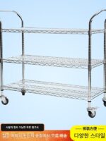 공장 작업장 트롤리 3층 이송 차량 네트 소재 랙 크롬 도금 안티 정전 회전 차량 모바일 도구 카트 - 이미지 5