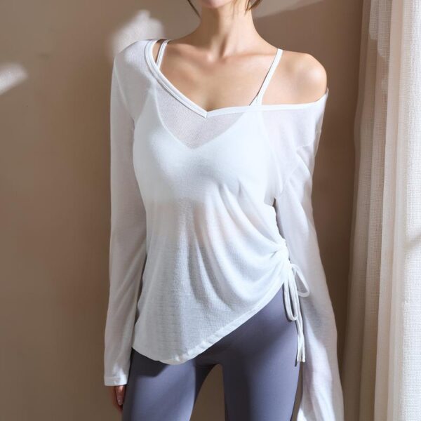 Youyoumeat 플리츠 드로스트링이 달린 긴팔 엉덩이 커버 요가 수트 블라우스, 느슨한 캐주얼 피트니스 스포츠 티셔츠, 러닝복