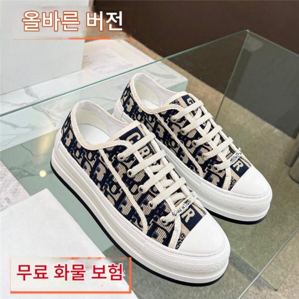 여성용 D 자수 캔버스 슈즈 2024년 봄 신상 두꺼운 밑창 레트로 올드 플라워 레터스 캐주얼 스포츠 슈즈