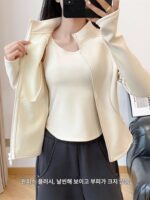 아틱 플리스 스포츠 슈트 여성 가을과 겨울 피트니스 요가복 프로페셔널 필라테스 트레이닝 모닝 러닝 긴팔 상의 - 이미지 5