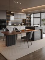 고급 이탈리안 아일랜드 식탁 통합 블랙 월넛 우드 그레인 록 플레이트 식탁 홈 수납식 다기능 센터 가이드 테이블