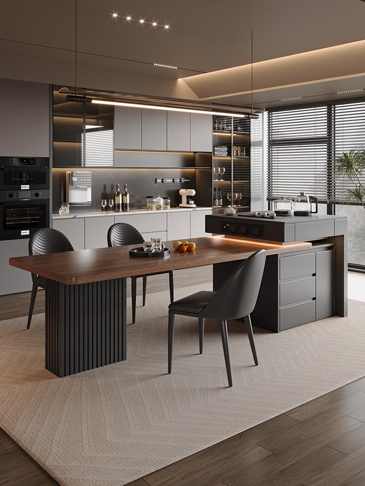 main_854450627879_0-1 고급 이탈리안 아일랜드 식탁 통합 블랙 월넛 우드 그레인 록 플레이트 식탁 홈 수납식 다기능 센터 가이드 테이블 - 이미지 1