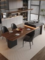 고급 이탈리안 아일랜드 식탁 통합 블랙 월넛 우드 그레인 록 플레이트 식탁 홈 수납식 다기능 센터 가이드 테이블 - 이미지 2