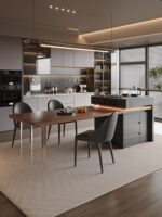 고급 이탈리안 아일랜드 식탁 통합 블랙 월넛 우드 그레인 록 플레이트 식탁 홈 수납식 다기능 센터 가이드 테이블 - 이미지 3