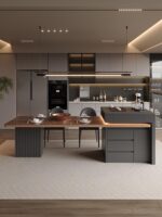 고급 이탈리안 아일랜드 식탁 통합 블랙 월넛 우드 그레인 록 플레이트 식탁 홈 수납식 다기능 센터 가이드 테이블 - 이미지 4