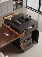 고급 이탈리안 아일랜드 식탁 통합 블랙 월넛 우드 그레인 록 플레이트 식탁 홈 수납식 다기능 센터 가이드 테이블 - 이미지 5