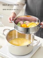 더블 이어 찜통 세라믹 무코팅 316L 스테인리스 스틸 심화 수프 냄비 가정용 가스 유도 쿠커 찜 스튜 냄비 - 이미지 2