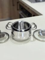 18/10 스테인리스 스틸 더블 이어 소형 우유 냄비 이유식 냄비 소형 수프 냄비 스튜 냄비 유도 조리기 범용 12/14cm - 이미지 2