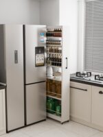 맞춤형 주방 금속 틈새 랙 냉장고 측면 풀아웃 바닥형 매우 좁은 소형 카트 틈새 보관 캐비닛 - 이미지 5