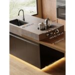 섬 테이블 식탁 통합 가정용 목재 그레인 록 플레이트 앤틱 스타일 섬 테이블 사용자 정의 가능한 접이식 오픈 키친 다운 - 이미지 4