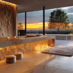 고급 스톤 슬래브 아일랜드 테이블 식탁 통합형 맞춤 주방 홈 가이드 테이블 다운턴 라이트 고급 고급 서양식 주방 바 - 이미지 3