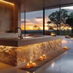 고급 스톤 슬래브 아일랜드 테이블 식탁 통합형 맞춤 주방 홈 가이드 테이블 다운턴 라이트 고급 고급 서양식 주방 바 - 이미지 2