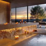 고급 스톤 슬래브 아일랜드 테이블 식탁 통합형 맞춤 주방 홈 가이드 테이블 다운턴 라이트 고급 고급 서양식 주방 바 - 이미지 4