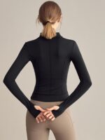 Vaneszer Plus 벨벳 요가 재킷 가을과 겨울 스탠드 칼라 지퍼 슬림 스포츠 상의 긴팔 필라테스 트레이닝 수트 - 이미지 5