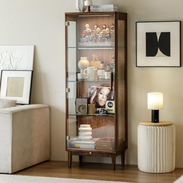 북미산 검은 호두 원목 와인 캐비닛 유리 진열장 모던 심플 수납장 거실 벽걸이 책장