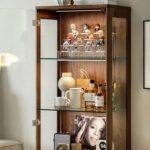 북미산 검은 호두 원목 와인 캐비닛 유리 진열장 모던 심플 수납장 거실 벽걸이 책장 - 이미지 2