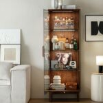 북미산 검은 호두 원목 와인 캐비닛 유리 진열장 모던 심플 수납장 거실 벽걸이 책장 - 이미지 3