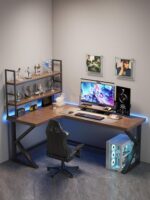 솔리드 우드 코너 컴퓨터 책상 데스크탑 홈 침실 L자형 더블 책상 코너 미국 게임 책상 - 이미지 5