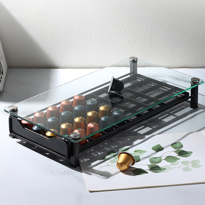 main_860339217260_0-1 네스프레소 커피 캡슐 랙 40 그리드 유리 표면 소형 커피 크리머 보관 랙 방진 서랍형 - 이미지 1