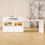 프랑스 크림 스타일 회전식 수납식 아일랜드 테이블 식탁 통합 주방 레스토랑 록 슬래브 바 캐비닛 파티션 캐비닛 9E - 이미지 3