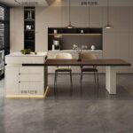 기능성 아일랜드 테이블 접이식 아일랜드 테이블 통합 다이닝 테이블 홈 3개 서랍 록 플레이트 수납 우드 그레인 미니멀리스트 오픈