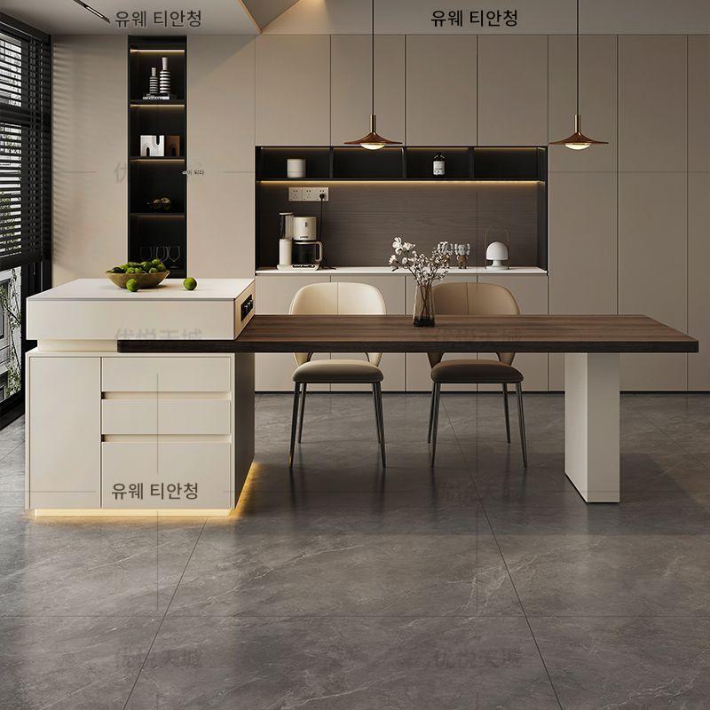 main_861389260256_0-1 기능성 아일랜드 테이블 접이식 아일랜드 테이블 통합 다이닝 테이블 홈 3개 서랍 록 플레이트 수납 우드 그레인 미니멀리스트 오픈 - 이미지 1