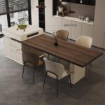 기능성 아일랜드 테이블 접이식 아일랜드 테이블 통합 다이닝 테이블 홈 3개 서랍 록 플레이트 수납 우드 그레인 미니멀리스트 오픈 - 이미지 2