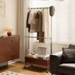 프랑스 스테인리스 스틸 코트 랙 바닥 보관 모바일 홈 침실 의류 디스플레이 랙 거실 옷걸이