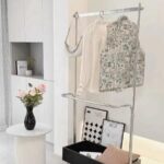 프랑스 스테인리스 스틸 코트 랙 바닥 보관 모바일 홈 침실 의류 디스플레이 랙 거실 옷걸이 - 이미지 4