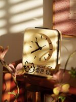 크림 스타일 작은 사각형 그래피티 침실 시계 야간 조명 발광 알람 시계 테이블 시계 창의적인 시계 장식 패션 장식품 - 이미지 4