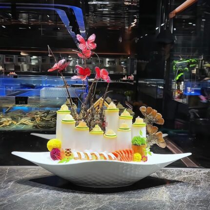 크리에이티브 세라믹 사시미 플레이트 호텔 고급 얼음 플레이트 롱 플레이트 다크 블루 사시미 같은 스타일 킹크랩 핫팟 자세 얼음 플레이트