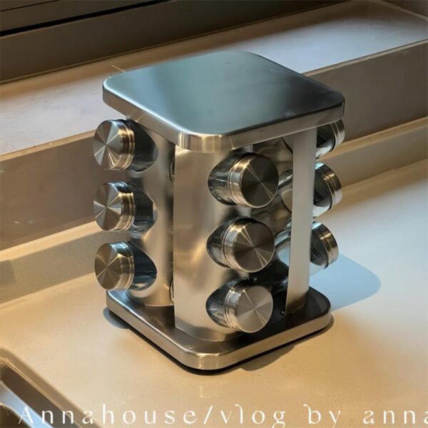 주방 테이블 상단 회전 조미료 항아리 가정용 고급 스테인리스 스틸 소금 항아리 5가지 향신료 파우더 보관 랙 조합 팩