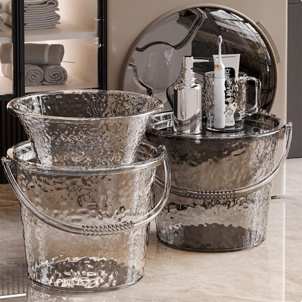 main_864059348206_0-1 투명 버킷 세트 가정용 식품 등급 물 저장 버킷 뚜껑 욕조 세탁 욕조 대형 고가 플라스틱 버킷 - 이미지 1