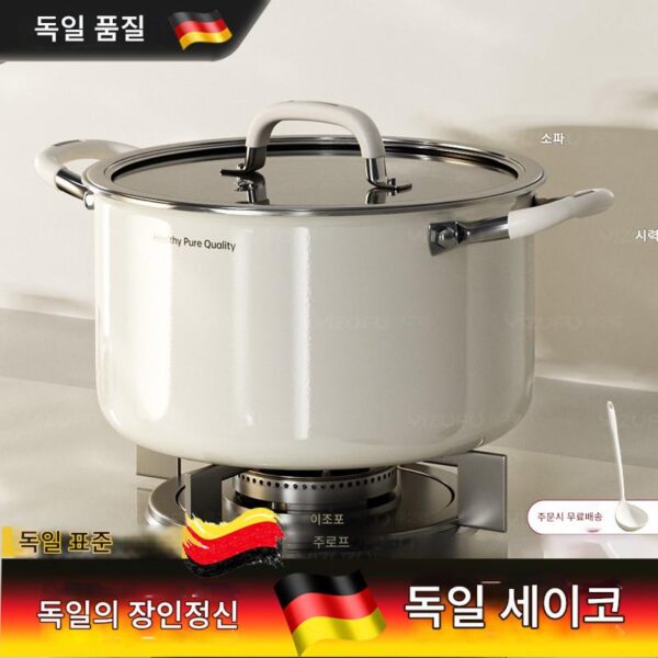 독일 세라믹 무코팅 316L 스테인리스 스틸 심화 수프 냄비 가스 유도 쿠커 찜 스튜 냄비 이중 귀 찜통