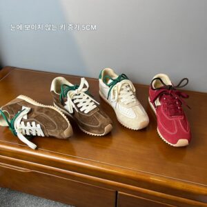 순수가죽 ~ 포레스트검프 슈즈 키높이 5CM 여성용 독일산 트레이닝화 봄가을 두꺼운 바닥 소형 사이즈 끈으로 묶는 컬러 매칭 캐주얼화