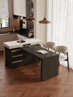 프랑스 레트로 스타일 견고한 나무 섬 식탁 통합 소형 가정용 회전식 접이식 다기능 록 플레이트 식탁 - 이미지 2