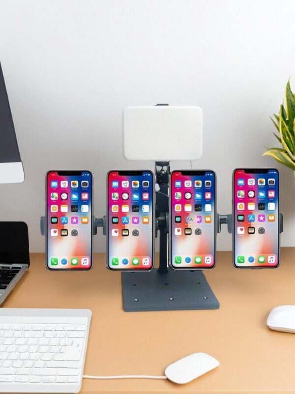 로우 프로파일 더블 모바일 폰 스탠드 데스크탑 메탈 신규 멀티 헤드 서포트 스탠드 필 라이트 멀티 카메라 라이브 모바일 폰 스탠드