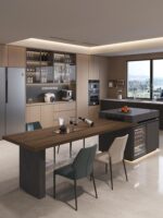 가볍고 고급스러운 록 플레이트 섬 식탁 역식 식탁 섬 통합 디자인 서랍 수납 오픈 키친 소파 가이드 테이블