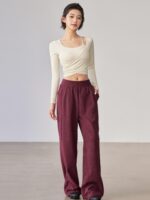 체스트 패드가 통합된 Bylure 요가 상의 크로스 플리츠 피트니스 의류 여성 가을 ​​겨울 필라테스 트레이닝 의류 - 이미지 4