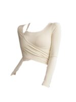 체스트 패드가 통합된 Bylure 요가 상의 크로스 플리츠 피트니스 의류 여성 가을 ​​겨울 필라테스 트레이닝 의류 - 이미지 5